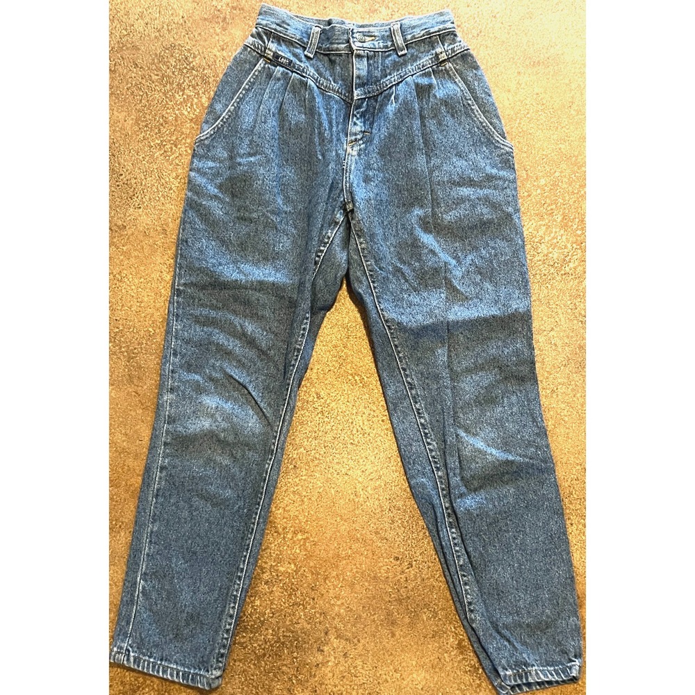 Vintage Lee High Rise Pleated Tapered Blue Denim Jeans Women 24 x 27 Petite 2P